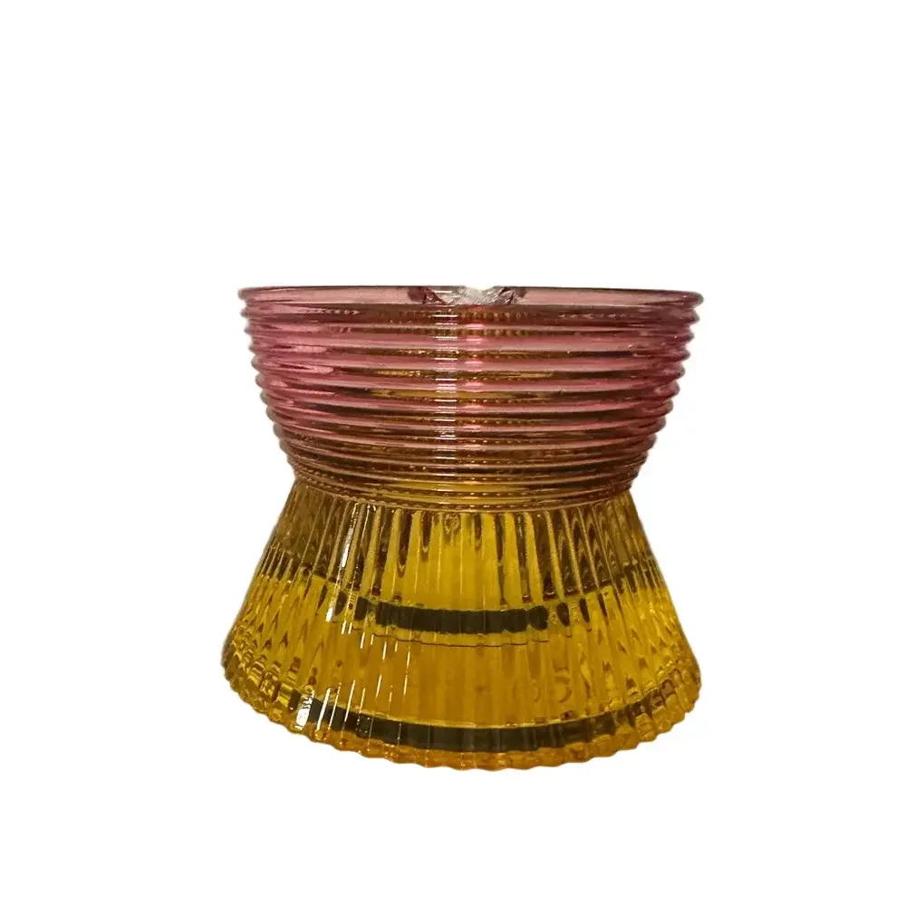 Bath & Body Works Pink & Yellow Glass Candle Holder - Picture 1 of 4